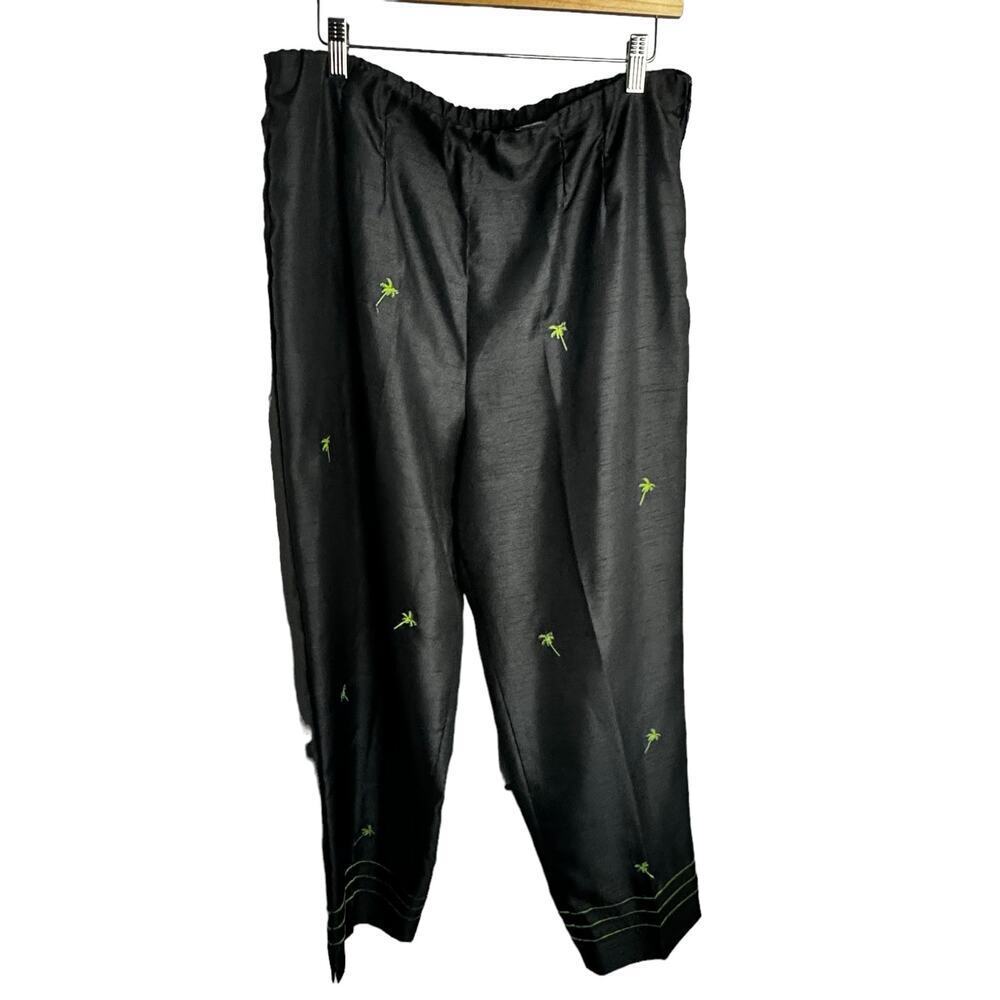 Sag Harbor Palm Tree Embroidered Cropped Linen Look Polyester Pants Womens Sz 16